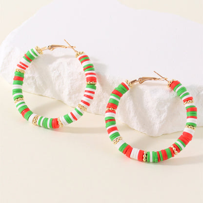 1 Pair Lady Color Block Soft Clay Iron Hoop Earrings