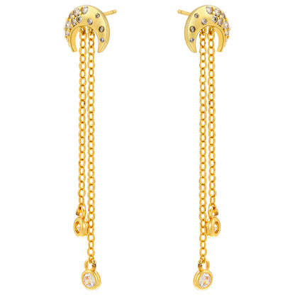 1 Pair Ig Style Elegant Simple Style Star Moon Tassel Plating Inlay Copper Zircon 18k Gold Plated Drop Earrings