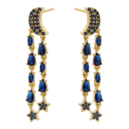 1 Pair Ig Style Elegant Simple Style Star Moon Tassel Plating Inlay Copper Zircon 18k Gold Plated Drop Earrings