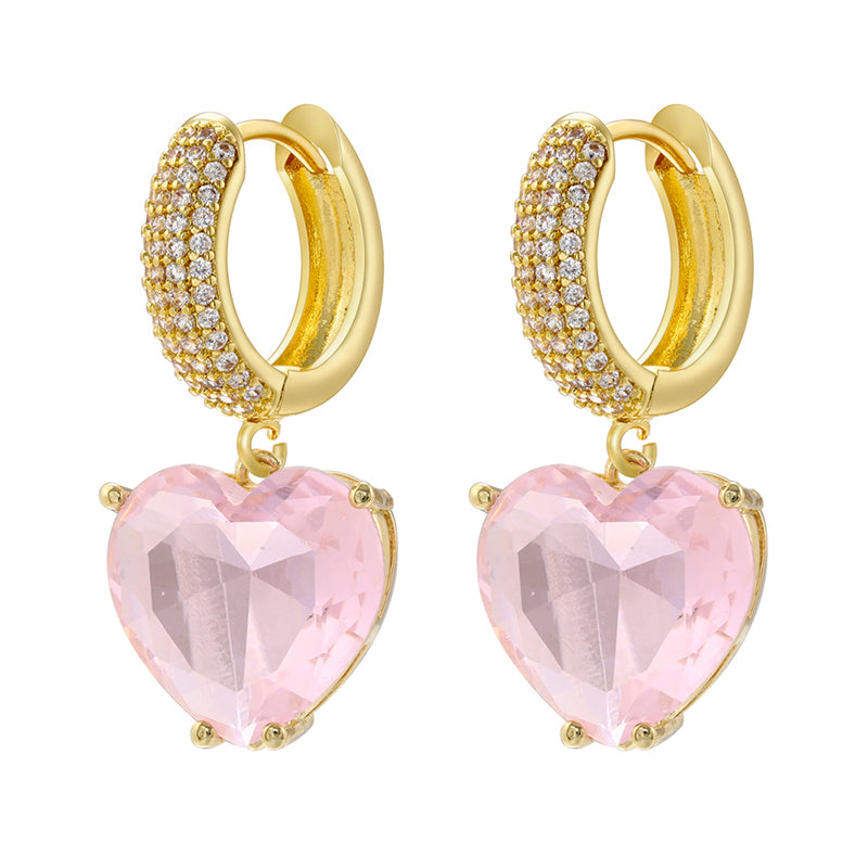 1 Pair Casual Elegant Simple Style Heart Shape Plating Inlay Copper Zircon 18k Gold Plated Drop Earrings