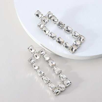 1 Pair Fashion Rectangle Rhinestone Glass Hollow Out Women's Chandelier Earrings