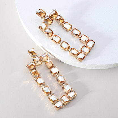 1 Pair Fashion Rectangle Rhinestone Glass Hollow Out Women's Chandelier Earrings