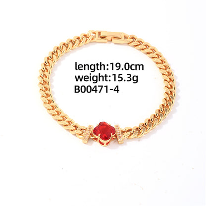 Casual Shiny Four Leaf Clover Water Droplets Heart Shape Stainless Steel Copper Plating Inlay Zircon Gold Plated Bracelets
