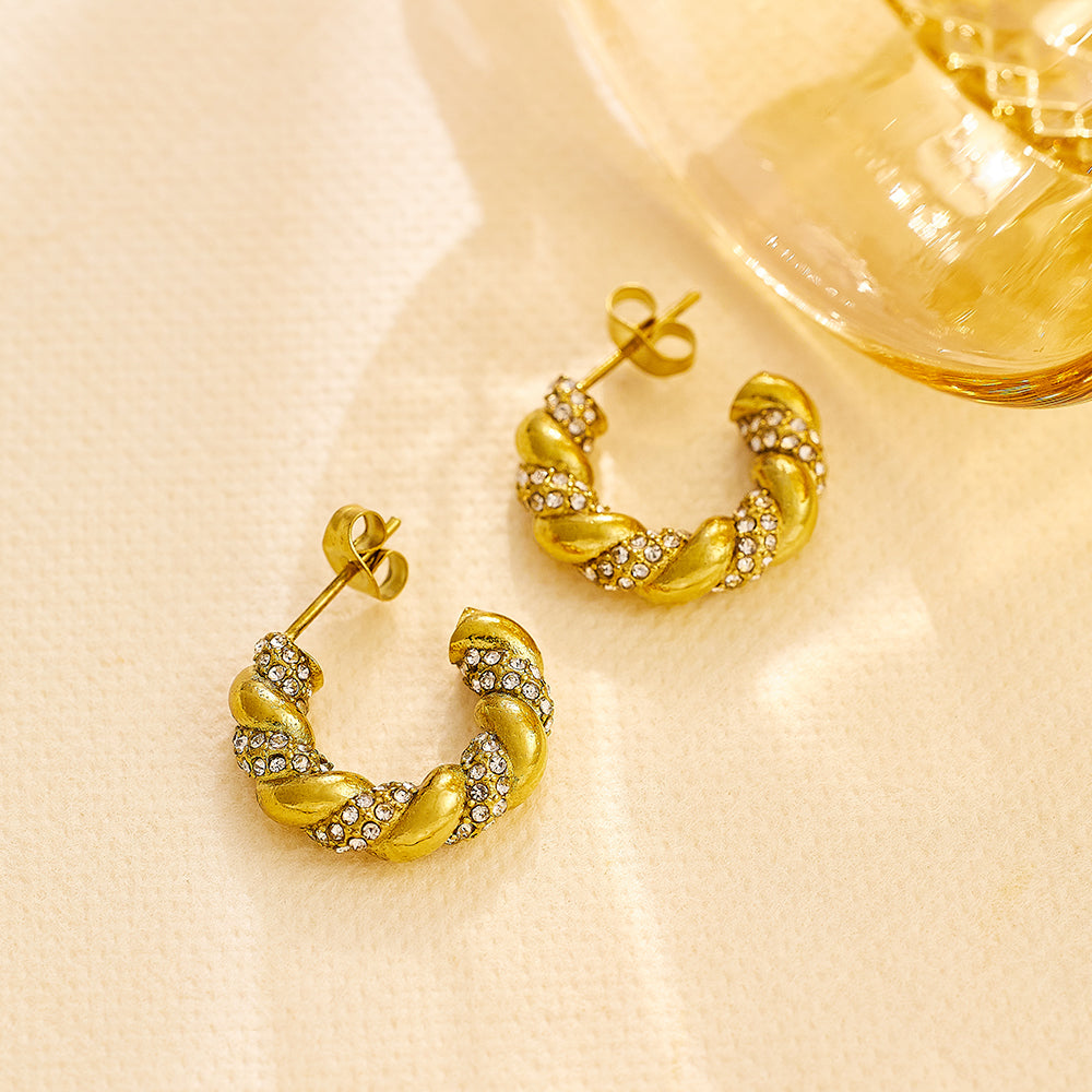 1 Pair Elegant Luxurious C Shape Twist Plating Inlay Stainless Steel Zircon Gold Plated Ear Studs