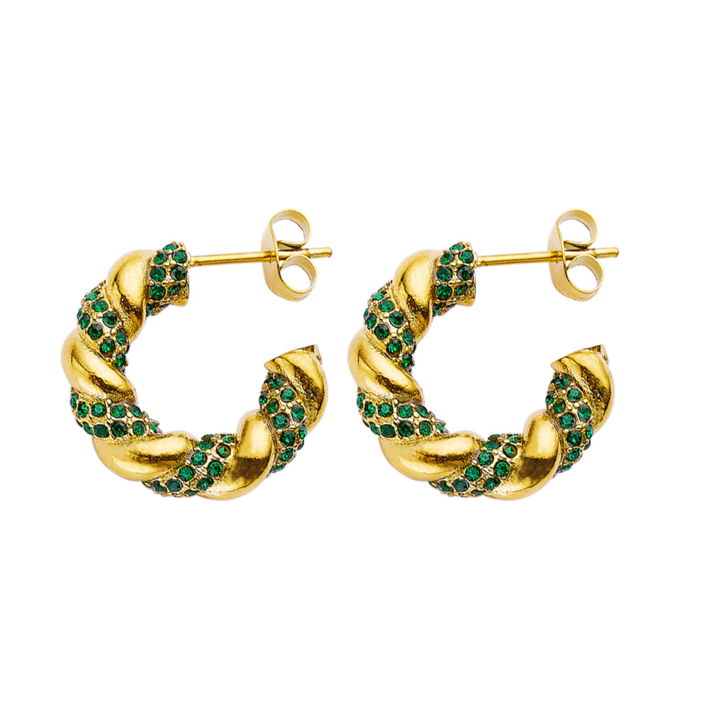 1 Pair Elegant Luxurious C Shape Twist Plating Inlay Stainless Steel Zircon Gold Plated Ear Studs