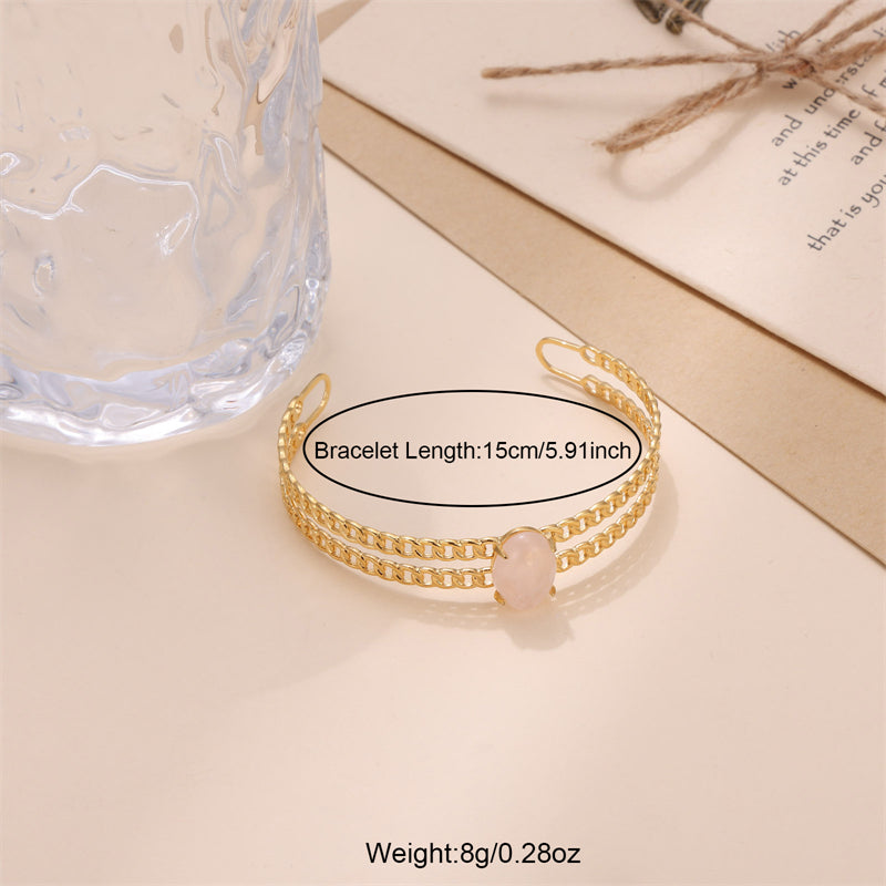 Elegant Lady Geometric Stainless Steel Plating Inlay Natural Stone 18k Gold Plated Bangle