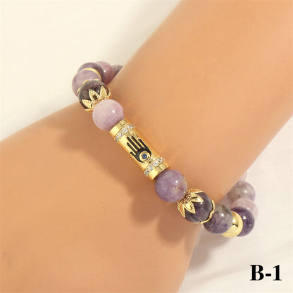 Foreign Trade Ornament Bohemian Handmade Twin Purple Perilla Yellow Tower Crystal Beaded Bracelet Multi-layer Elastic Bracelet