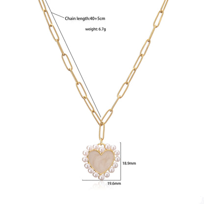 Elegant Vacation Simple Style Heart Shape Copper 18k Gold Plated Artificial Pearls Rings Necklace In Bulk