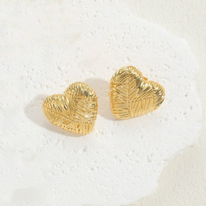 1 Pair Ig Style Simple Style Round Water Droplets Heart Shape Plating Copper 14k Gold Plated Ear Studs