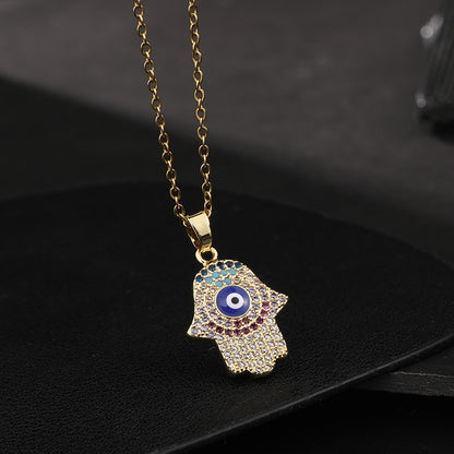 Streetwear Palm Copper Plating Inlay Zircon Pendant Necklace