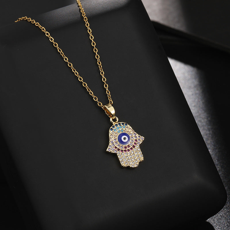 Streetwear Palm Copper Plating Inlay Zircon Pendant Necklace