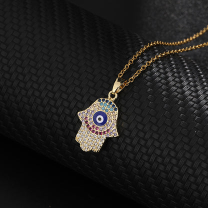 Streetwear Palm Copper Plating Inlay Zircon Pendant Necklace