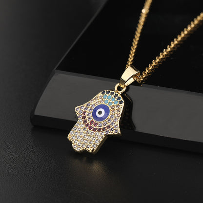 Streetwear Palm Copper Plating Inlay Zircon Pendant Necklace