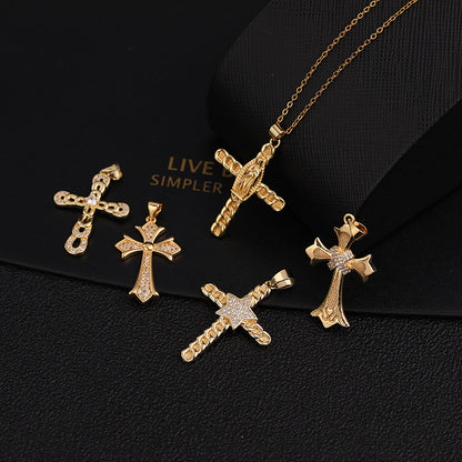 Basic Modern Style Cross Copper Plating Inlay Zircon Pendant Necklace