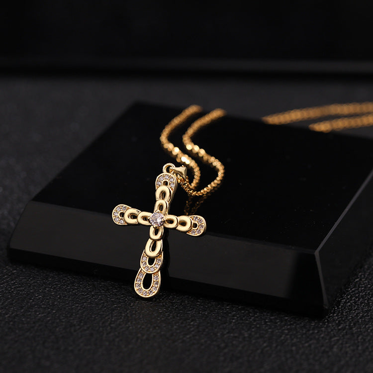 Basic Modern Style Cross Copper Plating Inlay Zircon Pendant Necklace