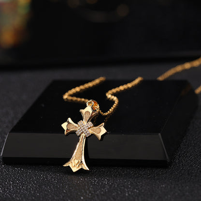 Basic Modern Style Cross Copper Plating Inlay Zircon Pendant Necklace