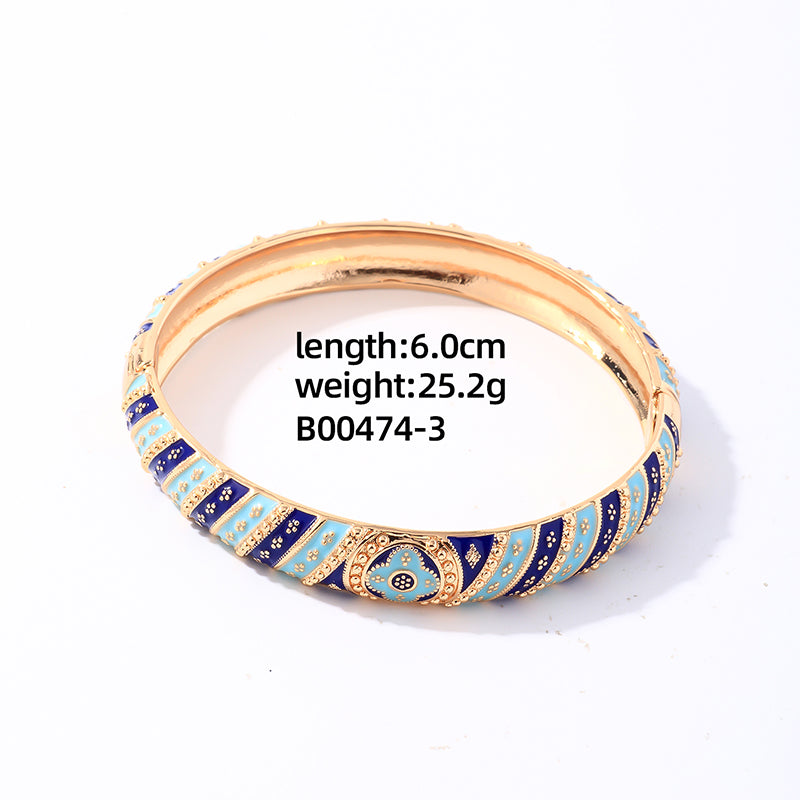 Casual Elegant Vintage Style Four Leaf Clover Round Copper Enamel Plating Gold Plated Bangle