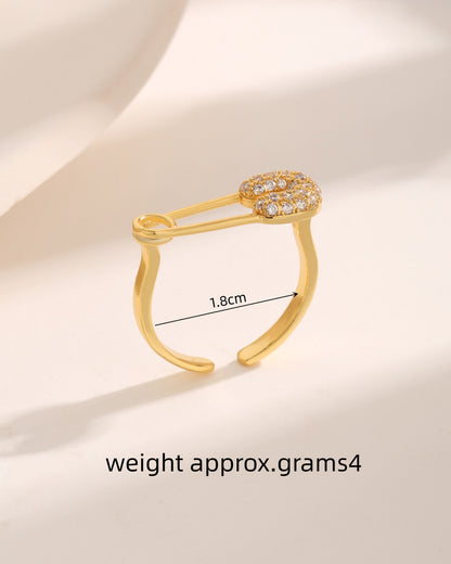 Modern Style Simple Style Paper Clip Copper Plating Hollow Out Inlay Zircon 18k Gold Plated Open Rings