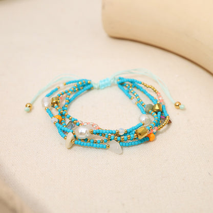 Wholesale Jewelry Bohemian Colorful Beaded Alloy Knitting Bracelets