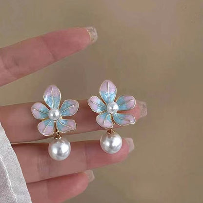 Wholesale Jewelry Ig Style Sweet Heart Shape Flower Bow Knot Alloy Rhinestones Plating Inlay Drop Earrings