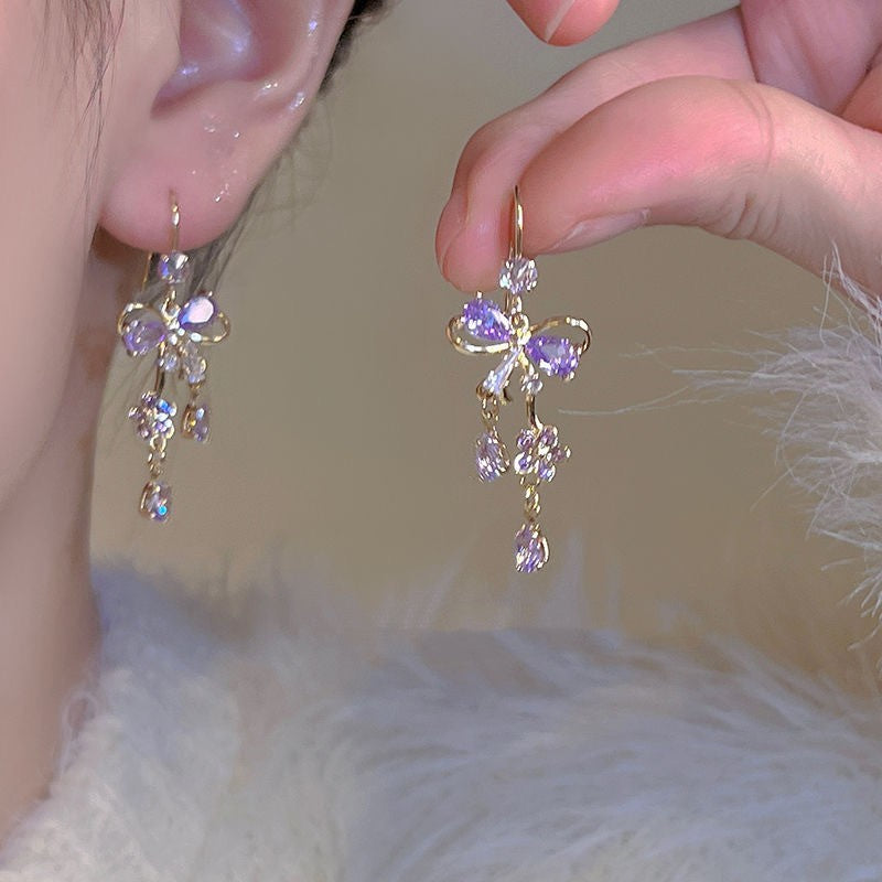 Wholesale Jewelry Ig Style Sweet Heart Shape Flower Bow Knot Alloy Rhinestones Plating Inlay Drop Earrings