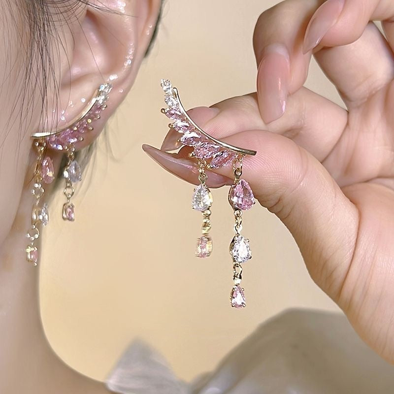 Wholesale Jewelry Ig Style Sweet Heart Shape Flower Bow Knot Alloy Rhinestones Plating Inlay Drop Earrings