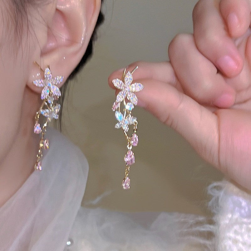 Wholesale Jewelry Ig Style Sweet Heart Shape Flower Bow Knot Alloy Rhinestones Plating Inlay Drop Earrings