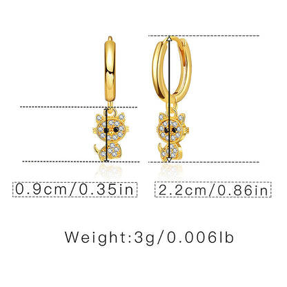 1 Pair Simple Style Cat Inlay Copper Zircon Earrings