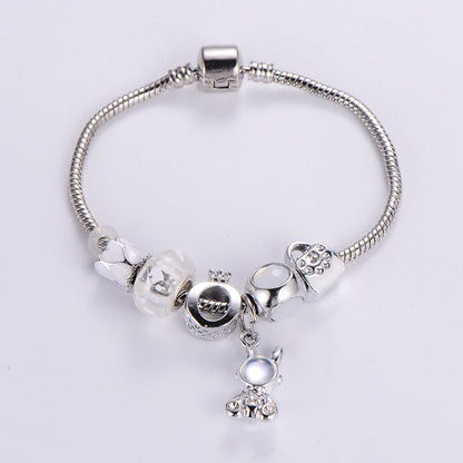 Sweet Classic Style Rabbit Heart Shape Elephant Stainless Steel Alloy Epoxy Inlay Rhinestones Bangle