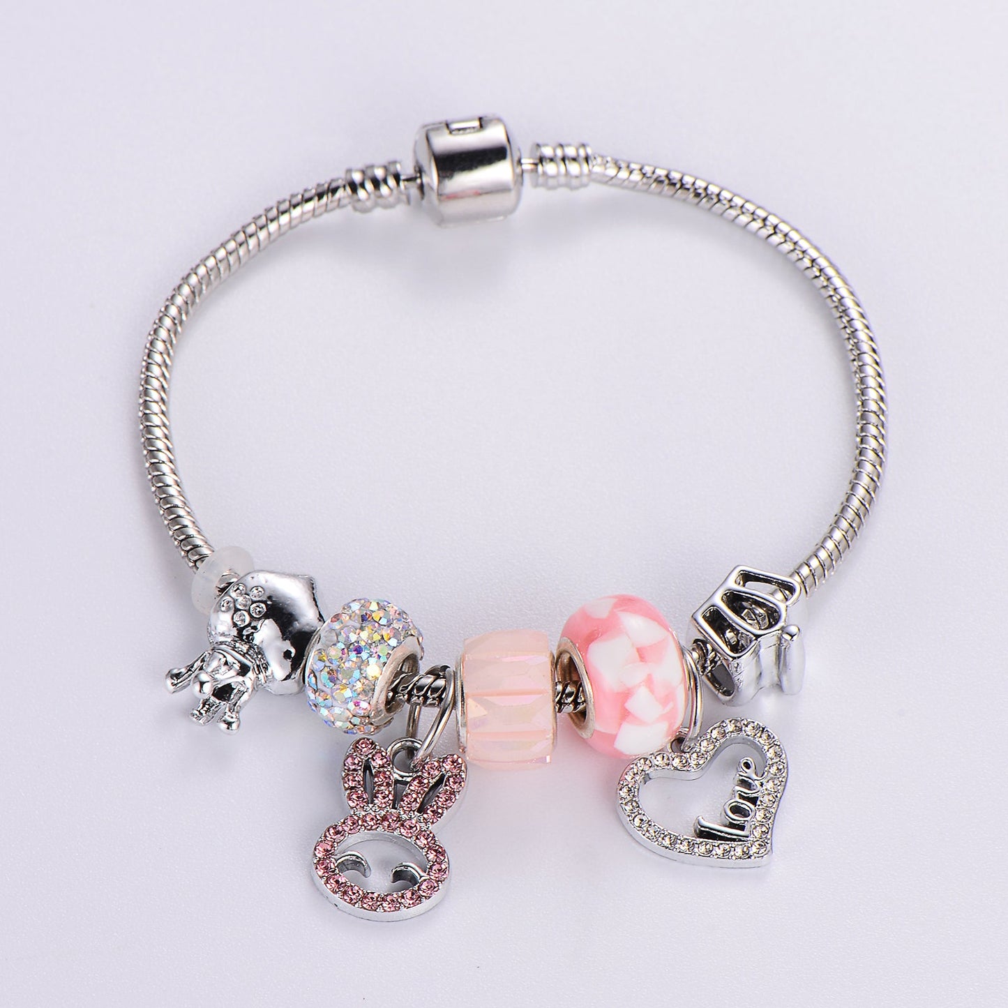 Sweet Classic Style Rabbit Heart Shape Elephant Stainless Steel Alloy Epoxy Inlay Rhinestones Bangle