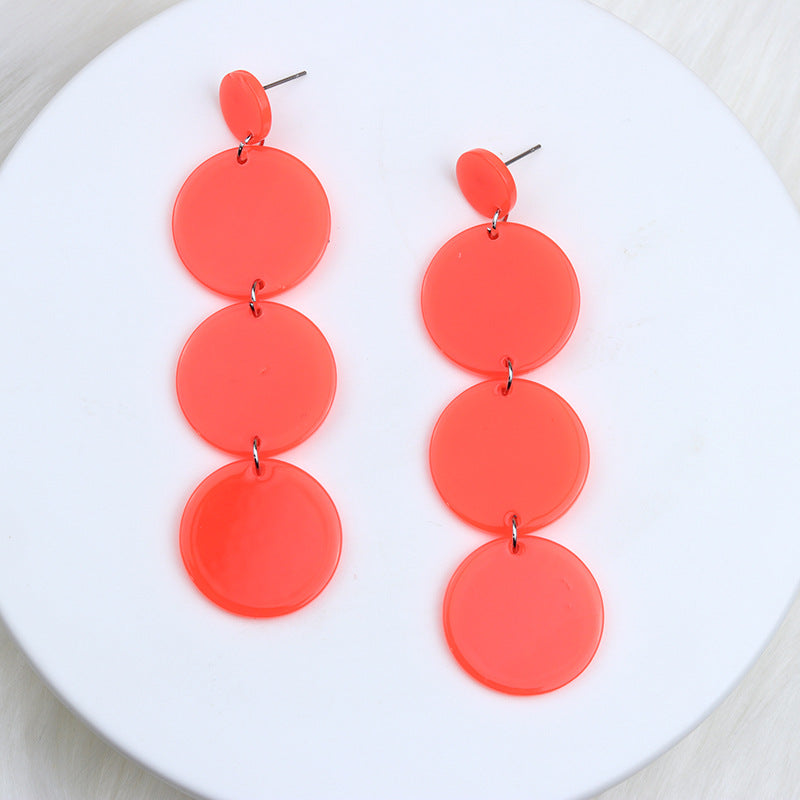 Wholesale Jewelry Simple Style Round Solid Color Arylic Patchwork Drop Earrings