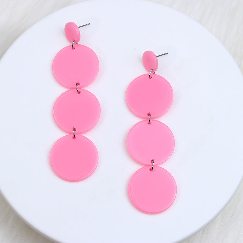 Wholesale Jewelry Simple Style Round Solid Color Arylic Patchwork Drop Earrings