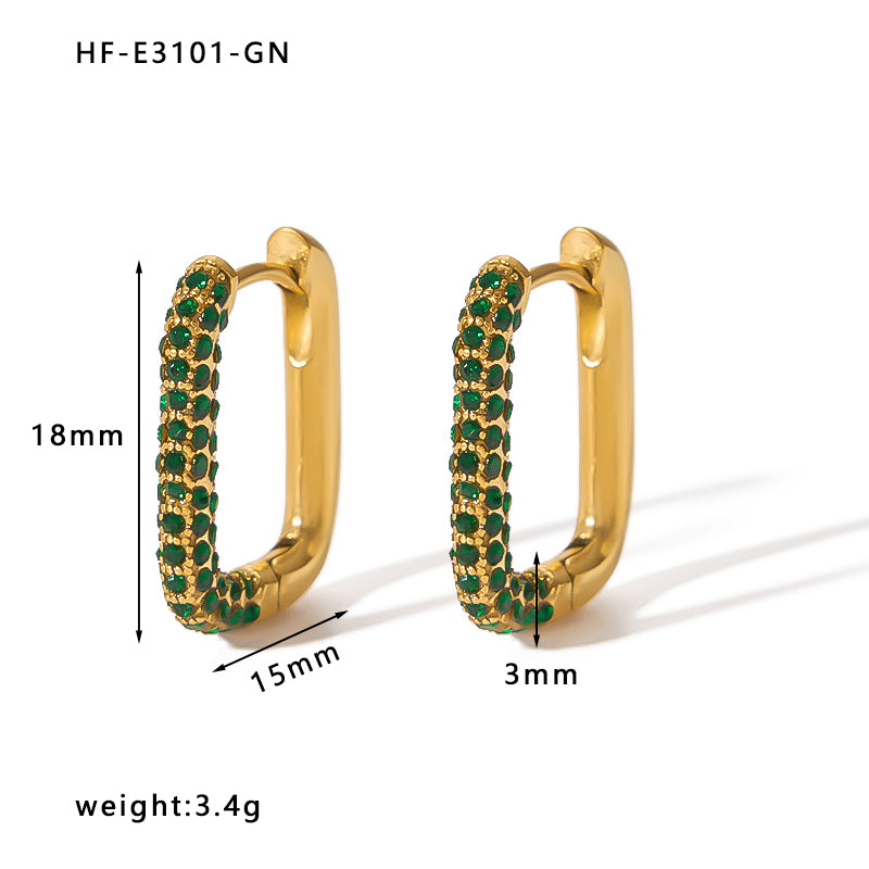 1 Pair Simple Style U Shape Plating Inlay Stainless Steel Rhinestones 18k Gold Plated Earrings