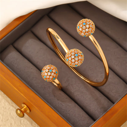 Casual Elegant Glam Geometric Round Copper Plating Inlay Zircon Gold Plated Rings Bracelets