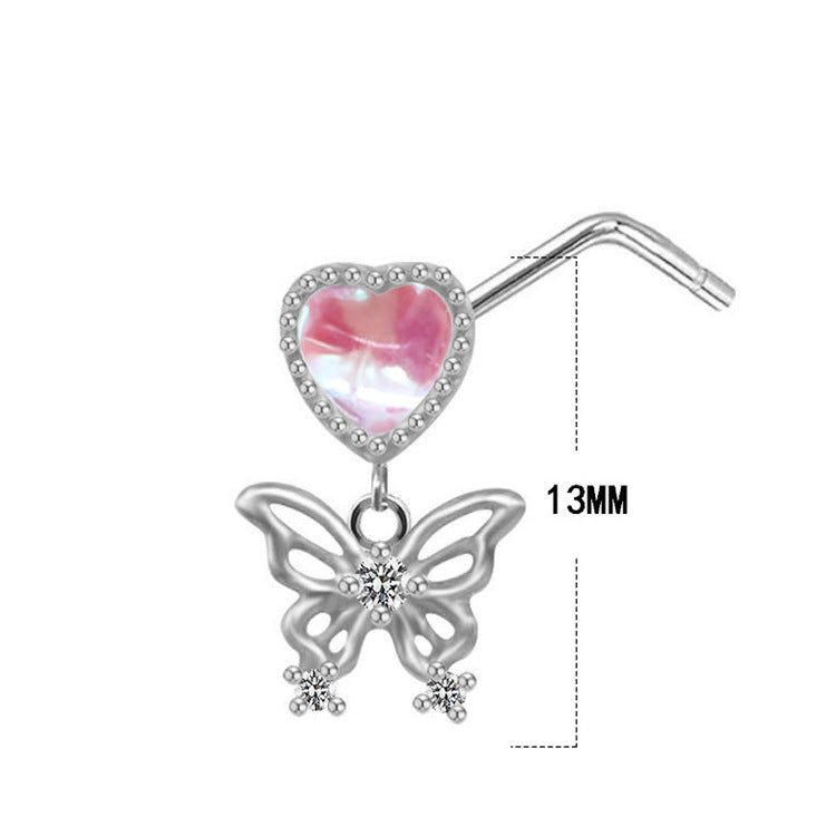 Streetwear Fruit Heart Shape Stainless Steel Copper Plating Inlay Zircon Nose Ring