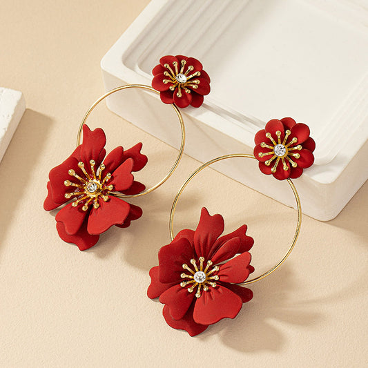 1 Pair Fairy Style Retro Korean Style Flower Plating Alloy Drop Earrings