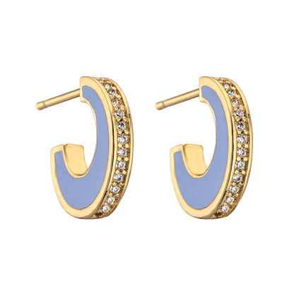 1 Pair Casual Elegant Vacation C Shape Enamel Plating Inlay Copper Zircon 18k Gold Plated Ear Studs