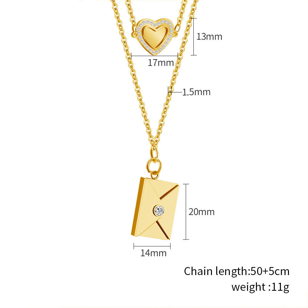 Fashion Envelope Stainless Steel Pendant Necklace Plating Inlay Artificial Diamond Stainless Steel Necklaces