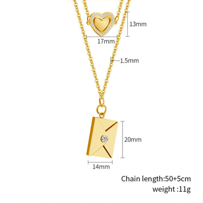 Fashion Envelope Stainless Steel Pendant Necklace Plating Inlay Artificial Diamond Stainless Steel Necklaces