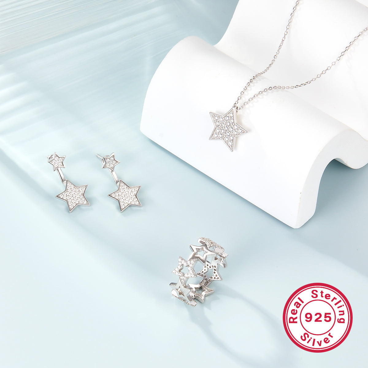 Simple Style Star Sterling Silver Plating Inlay Zircon Women's Jewelry Set