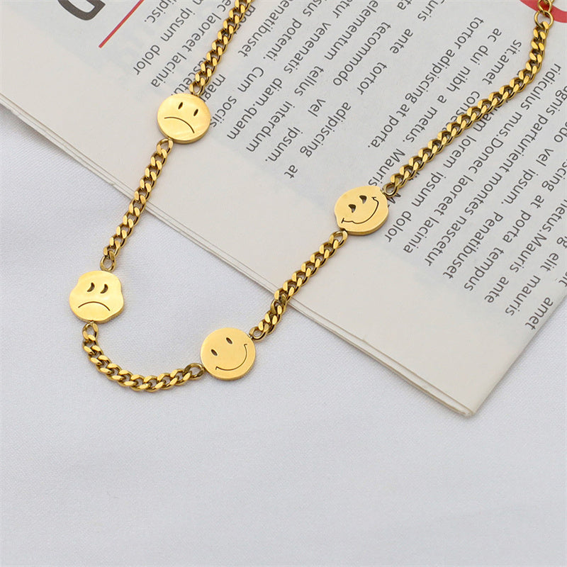 Casual Simple Style Classic Style Smiley Face Stainless Steel Titanium Steel Polishing Plating Hollow Out Gold Plated Bracelets