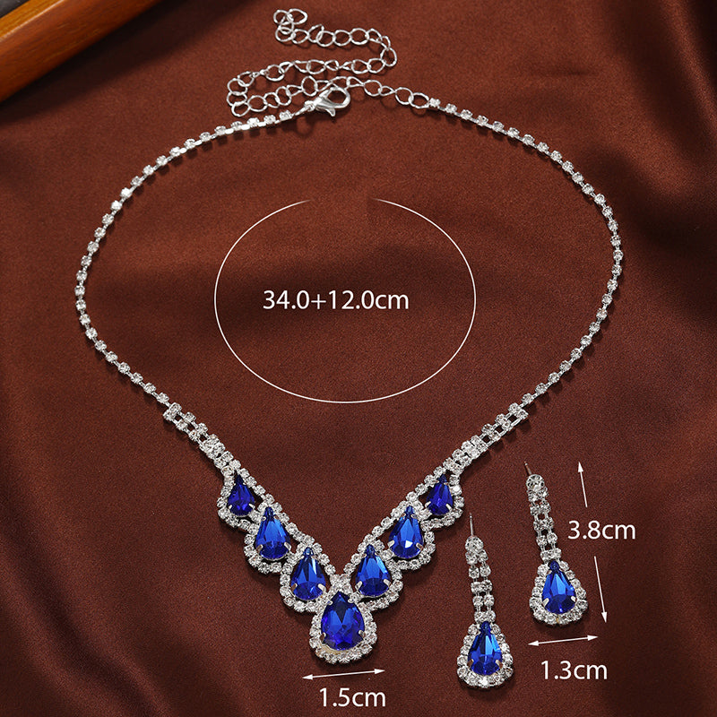 Elegant Water Droplets Alloy Inlay Artificial Diamond Women's Earrings Necklace