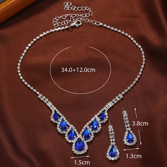 Elegant Water Droplets Alloy Inlay Artificial Diamond Women's Earrings Necklace