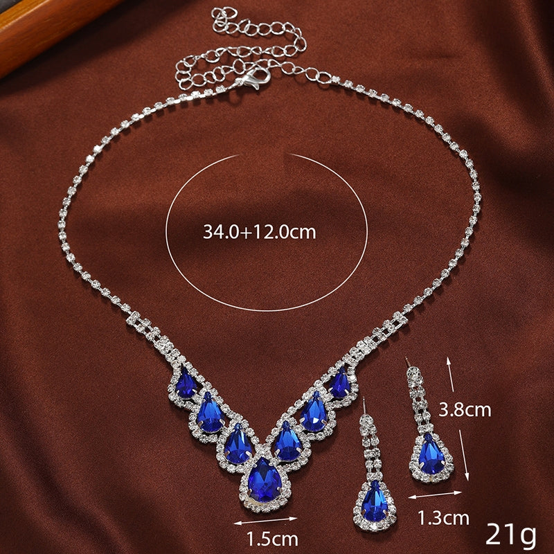 Elegant Water Droplets Alloy Inlay Artificial Diamond Women's Earrings Necklace