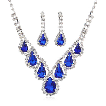 Elegant Water Droplets Alloy Inlay Artificial Diamond Women's Earrings Necklace