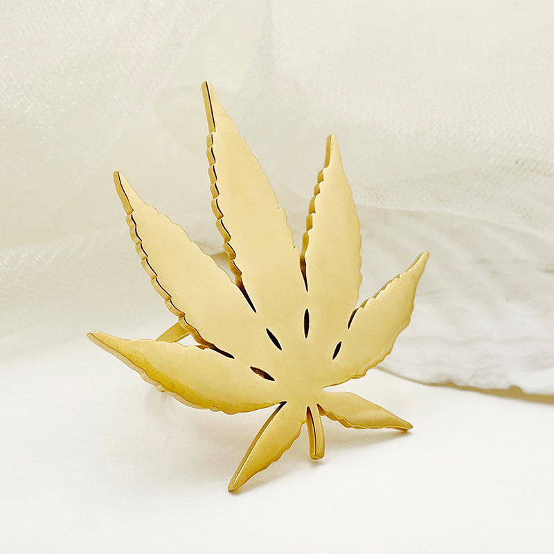 Vintage Style Simple Style Maple Leaf Stainless Steel Plating Gold Plated Open Rings