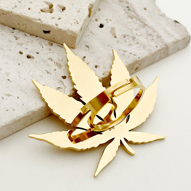 Vintage Style Simple Style Maple Leaf Stainless Steel Plating Gold Plated Open Rings