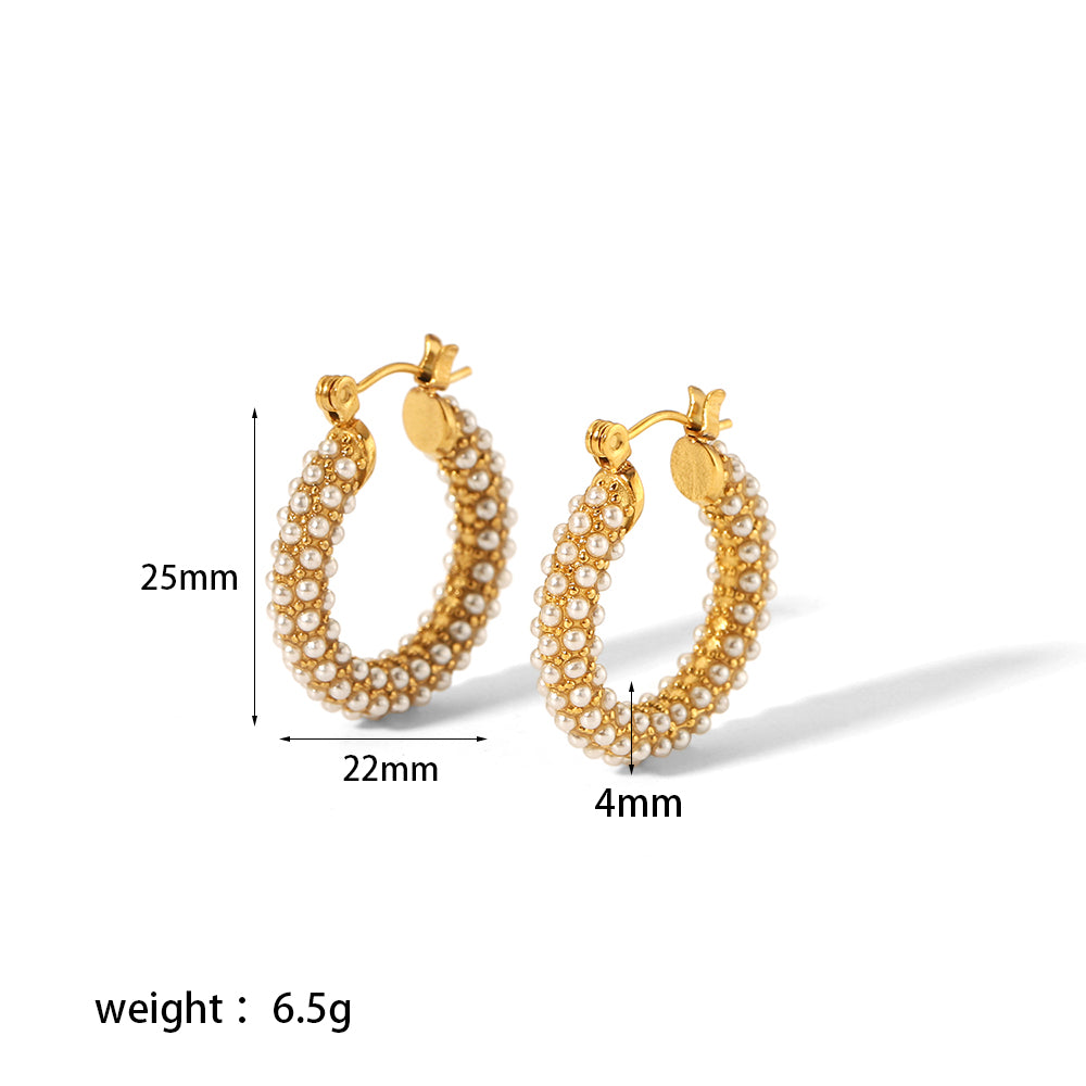 1 Pair Sweet Circle Round Polishing Plating Inlay Stainless Steel Zircon 18k Gold Plated Earrings