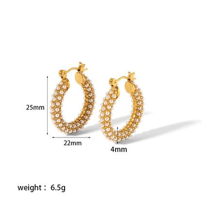 1 Pair Sweet Circle Round Polishing Plating Inlay Stainless Steel Zircon 18k Gold Plated Earrings