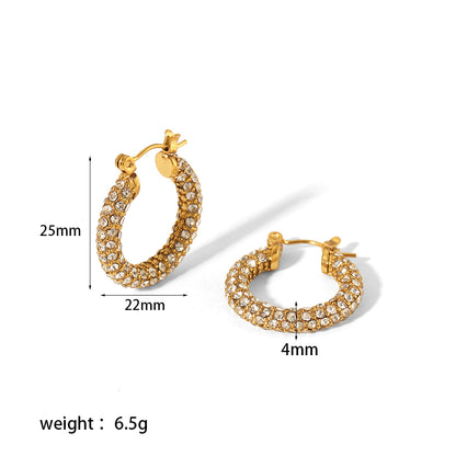 1 Pair Sweet Circle Round Polishing Plating Inlay Stainless Steel Zircon 18k Gold Plated Earrings